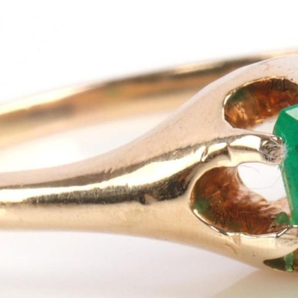 Vintage 14K YELLOW GOLD EMERALD RING SIZE 8 - Picture 9 of 10